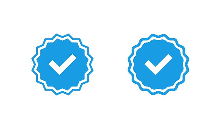 blue check mark badge icons in flat style, vector illustration