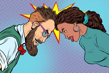 man vs woman, confrontation and competition. Gender inequality and the fight against stereotypes. Po...