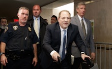 Harvey Weinstein (C) arrives to New York State Supreme Court as the jury continues to deliberate in ...
