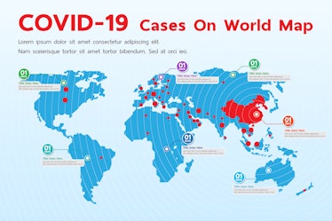 Covid-19, Covid 19 map confirmed cases report worldwide globally. Coronavirus disease 2019 situation...