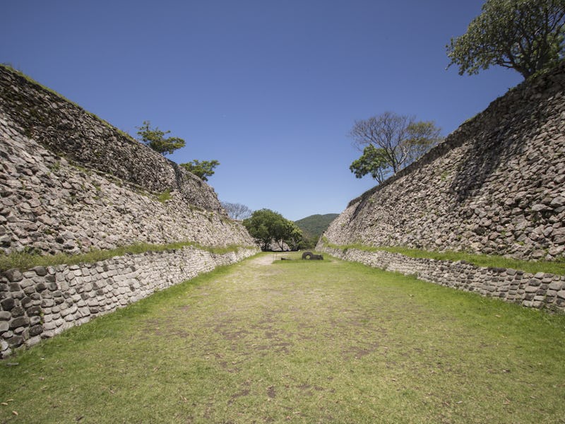 Ball game in the archaeological zone of Xochicalco