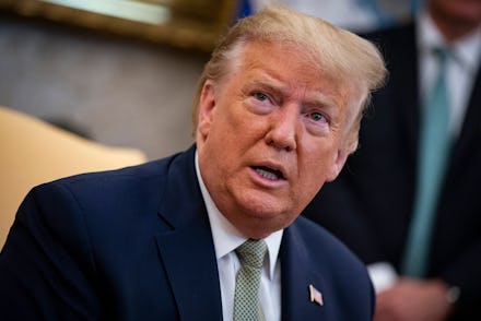 United States President Donald Trump speaks during a meeting with Taoiseach Leo Varadkar of Ireland ...