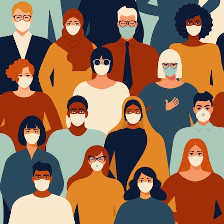 Coronavirus in China. Novel coronavirus (2019-nCoV), people in white medical face mask. Concept of c...