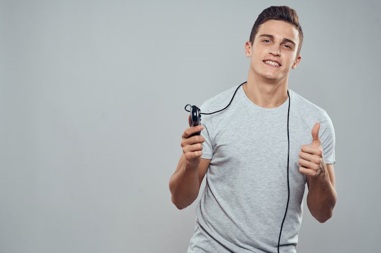  man smiling, ps4, joystick, technology                              