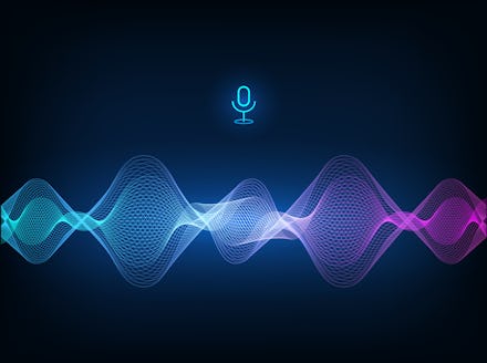 Voice assistant concept. Vector sound wave. Microphone voice control technology, voice and sound rec...