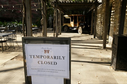 A temporarily closed sign is posted outside the entrance to the Georges De Latour Reserve Tasting Ro...
