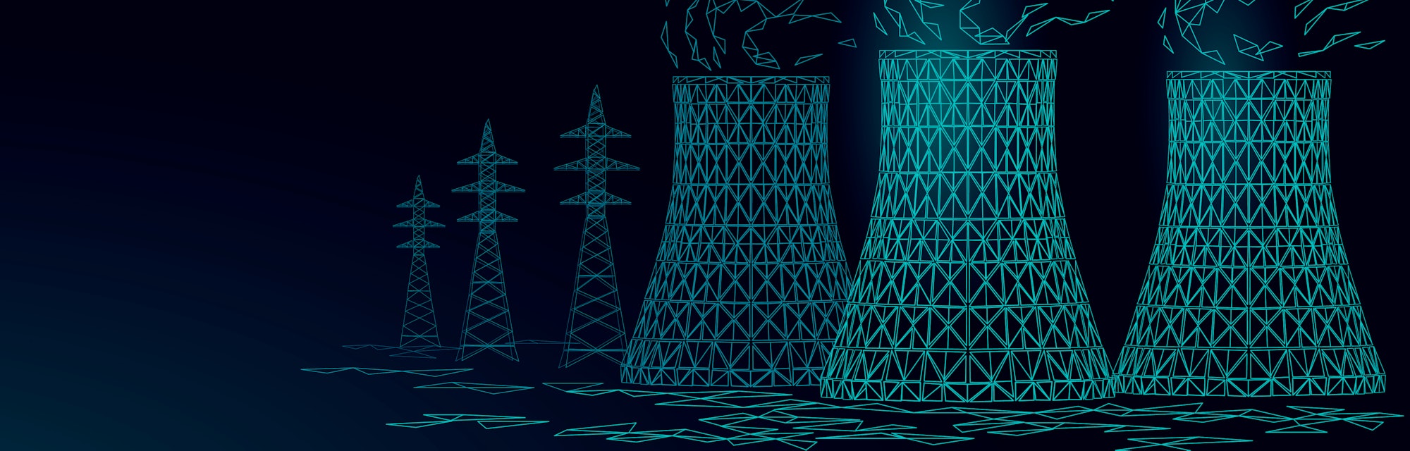 Nuclear power station cooling tower low poly. 3d render ecology pollution save planet environment co...