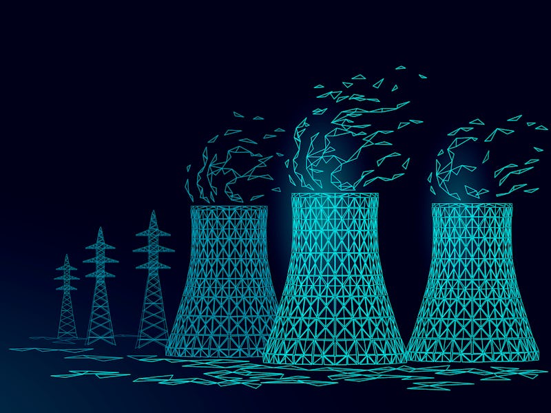 Nuclear power station cooling tower low poly. 3d render ecology pollution save planet environment co...