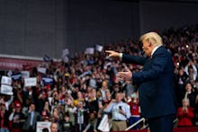 President Donald Trump arrives to speak at a campaign rally at Bojangles Coliseum, in Charlotte, N.C