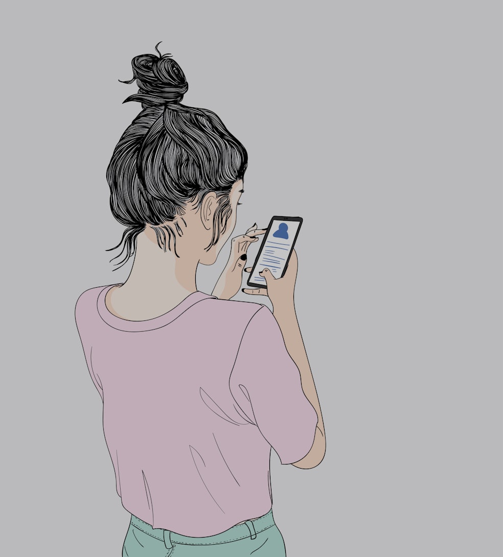 Women are playing smartphones. She talked to friends in social media.Doodle art concept, illustratio...