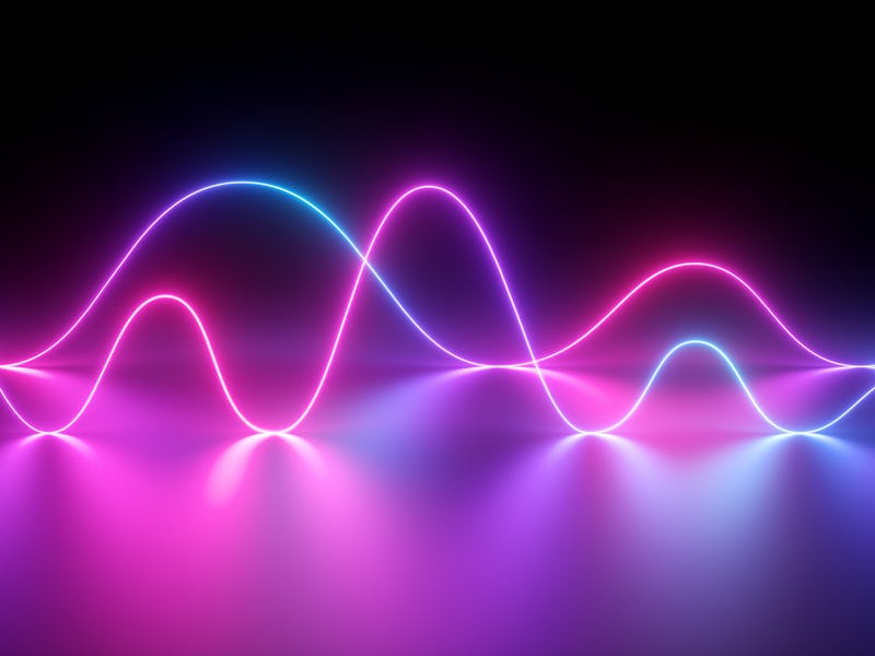 3d render, neon light, laser show, impulse, chart, ultraviolet spectrum, pulse power lines, quantum ...