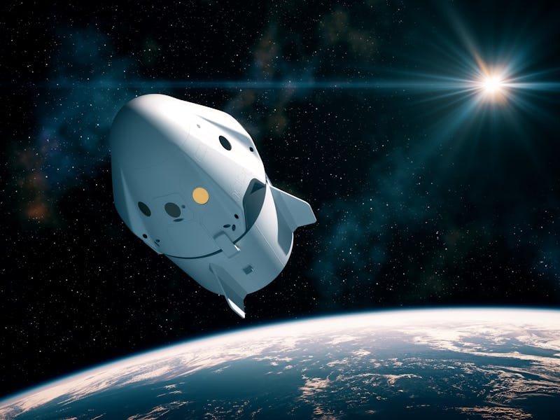 New Commercial Space Capsule Orbiting Planet Earth. 3D Illustration.