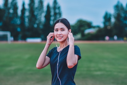 Women listening music running or jogging