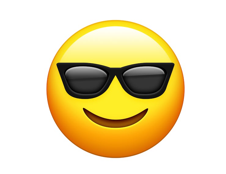 The emoji yellow face with black sunglass and smile icon