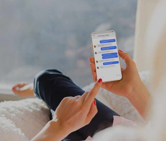 Girl chatting with friend on mobile phone.