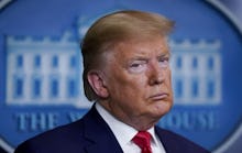 United States President Donald Trump holds a press conference to discuss the latest updates about th...