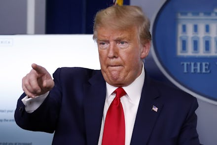 President Donald Trump speaks about the coronavirus in the James Brady Press Briefing Room of the Wh...