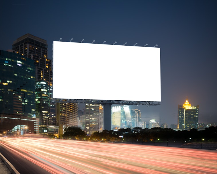 Blank template  for outdoor advertising or Blank billboard with a background of city. With clipping ...
