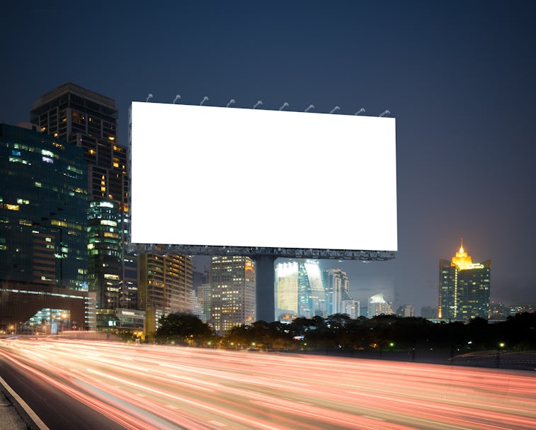 Blank template for outdoor advertising or Blank billboard with a background of city. With clipping ...