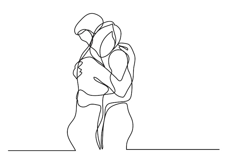 continuous line drawing of loving couple