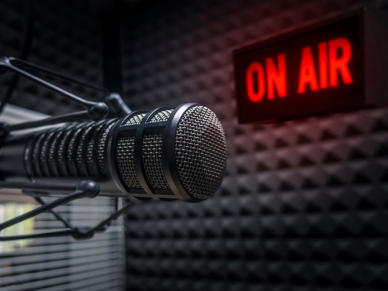 Professional microphone in radio station studio