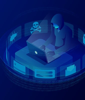 Isometric vector Internet hacker attack and personal data security concept. Computer security techno...