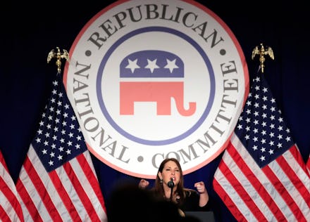 RNC Chairman Ronna McDaniel speaks at the Republican National Committee winter meeting in Washington...