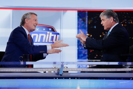 Sean Hannity, Bill de Blasio. Fox News host Sean Hannity, right, interviews Democratic presidential ...