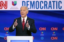 Former Vice President Joe Biden, participates in a Democratic presidential primary debate with Sen. ...
