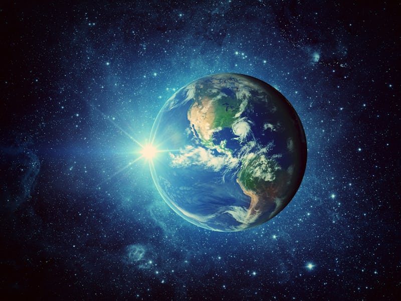 Earth, sun and galaxy. Elements of this image furnished by NASA