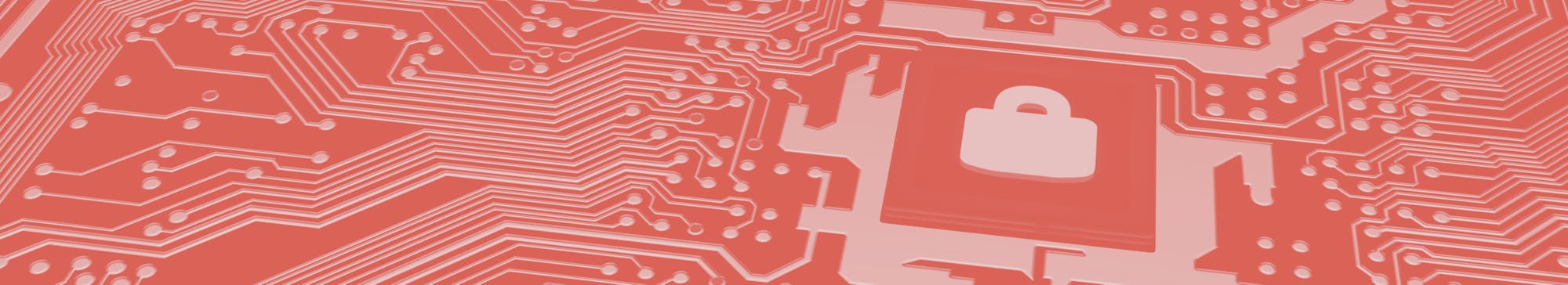 Blue circuit board closeup connected to a cpu with a glowing padlock symbol on top cybersecurity con...