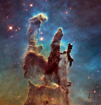 The Eagle Nebulaas Pillars of Creation. This image shows the pillars as seen in visible light, captu...