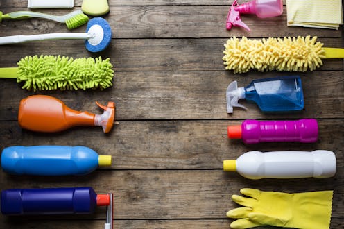 House cleaning product on wood table