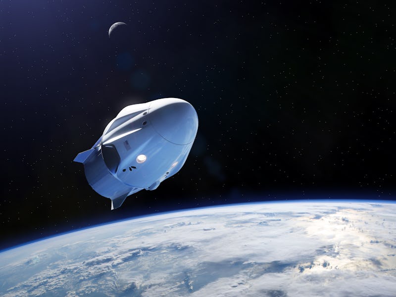 Cargo spacecraft in low-Earth orbit. Elements of this image furnished by NASA.