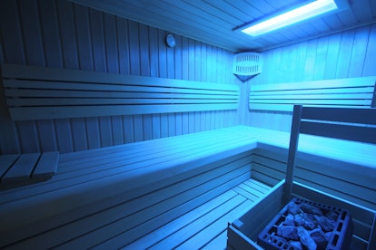 Blue finnish sauna with chromotherapy