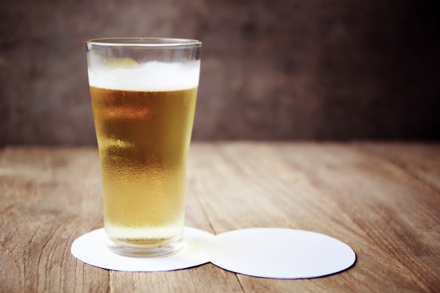 light beer on a white coaster