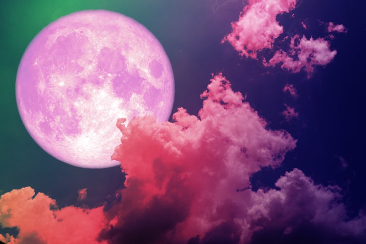 super full pink moon back silhouette colorful magenta sky, Elements of this image furnished by NASA