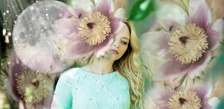 Woman flower and full moon