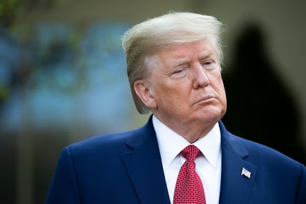 United States President Donald Trump listens during a news conference on the COVID-19 pandemic in th...