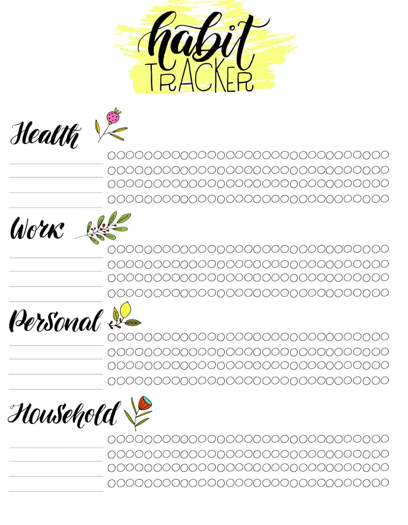 Monthly habit tracker blank with hand written cute lettering. Bullet journal template. Vector illust...