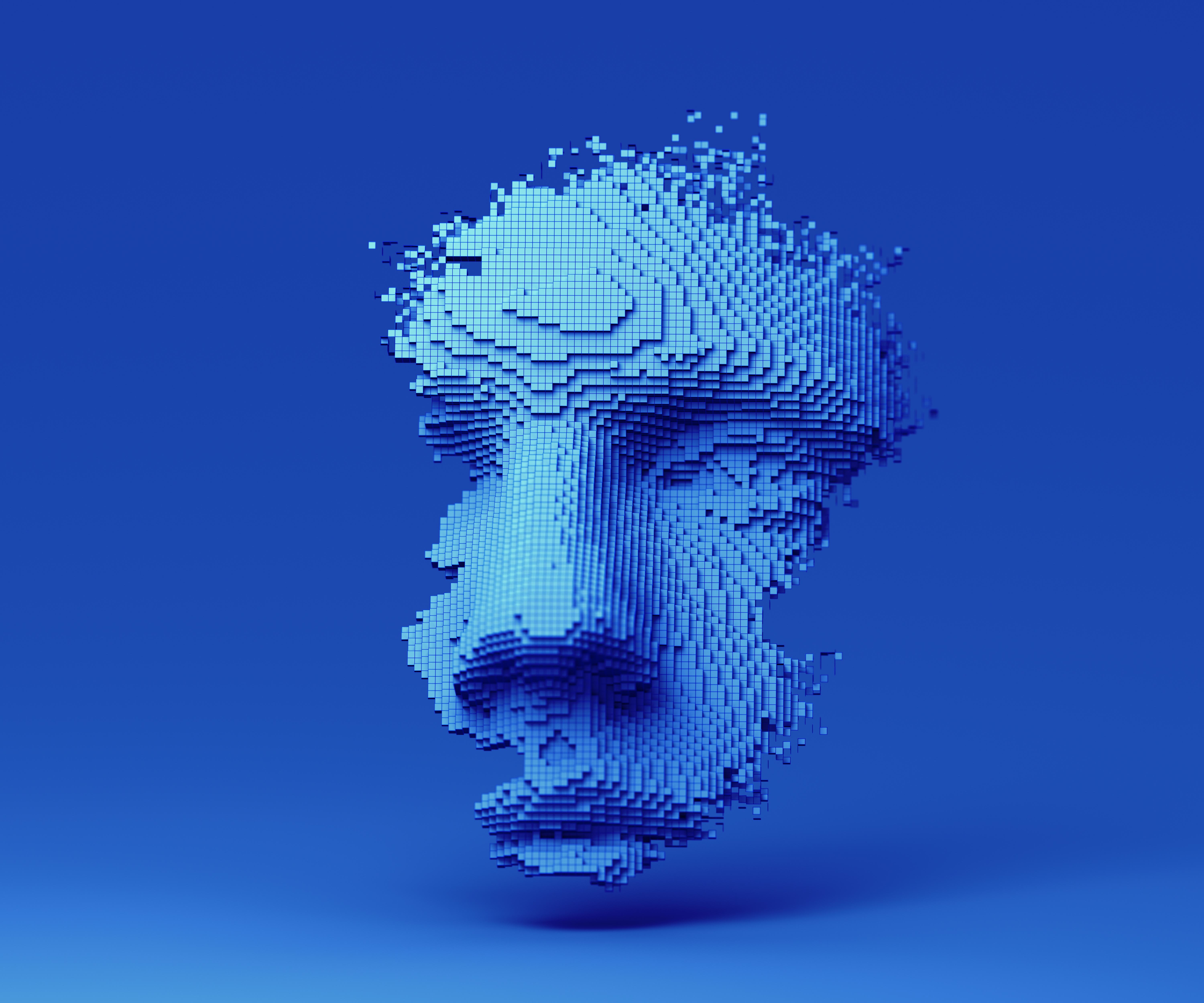 Abstract human face, 3d illustration, head constructed of cubes, artificial intelligence concept