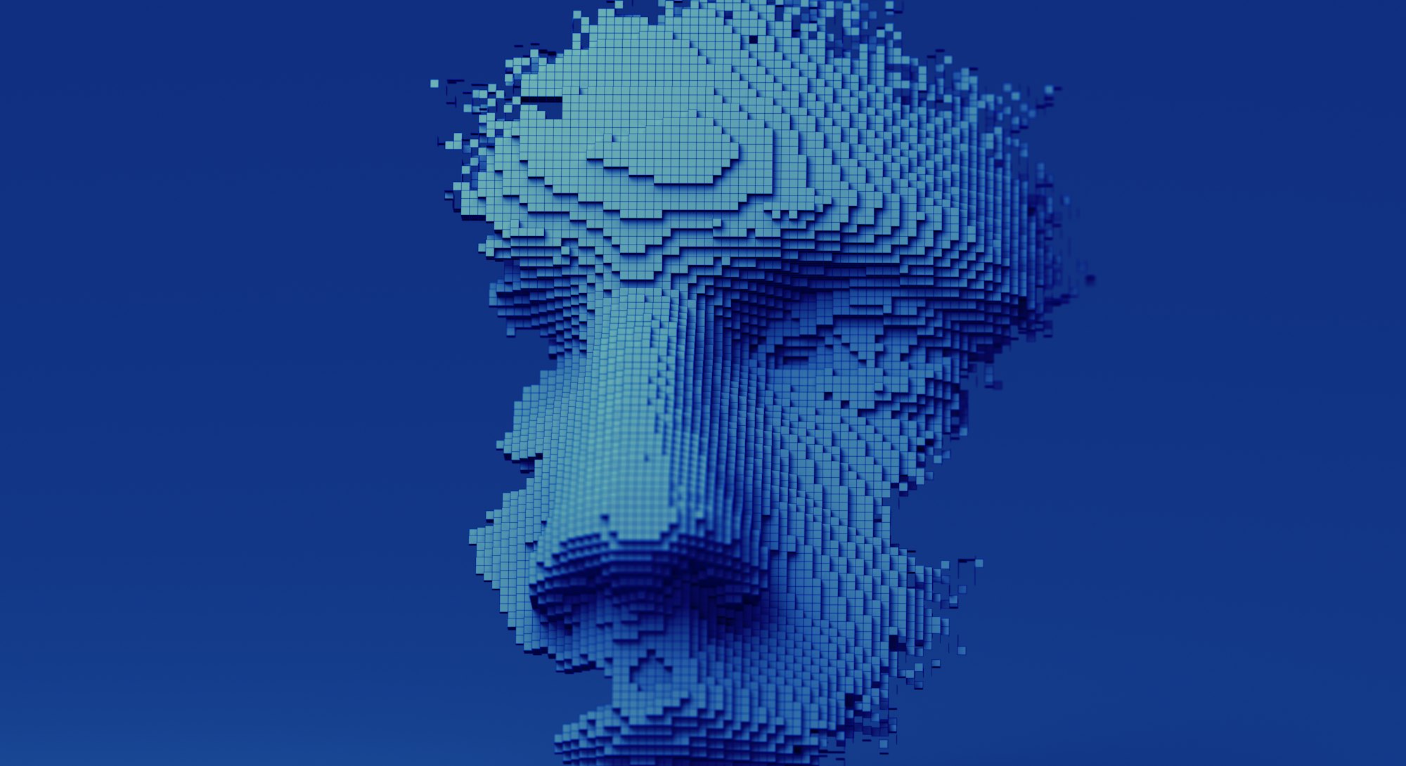 Abstract human face, 3d illustration, head constructed of cubes, artificial intelligence concept