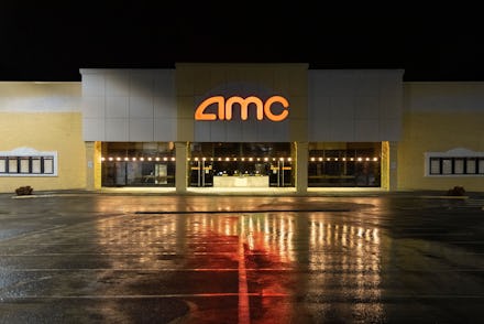 An AMC movie theater parking lot is vacant during the COVID-19 outbreak, Roanoke, Virginia.