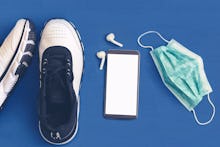 Jogging and healthy life concept during Coronavirus pandemic quarantine – safety measures for runner...