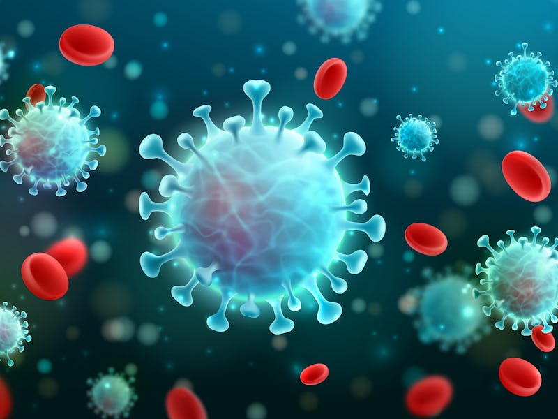 Vector of Coronavirus 2019-nCoV and Virus background with disease cells and red blood cell.COVID-19 ...
