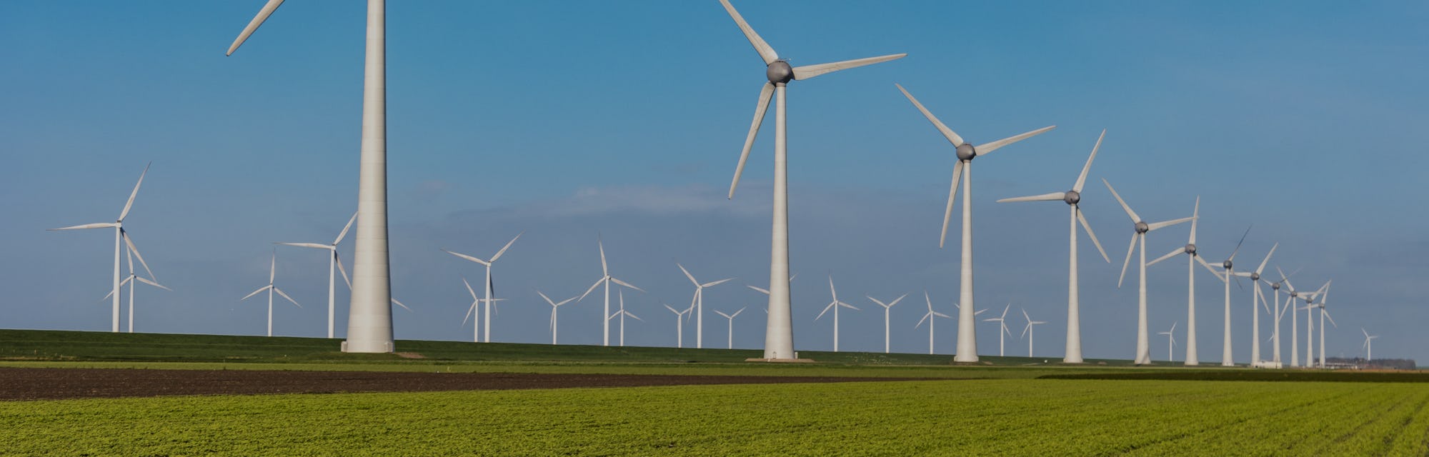 Offshore Windmill farm in the ocean  Westermeerwind park , windmills isolated at sea on a beautiful ...