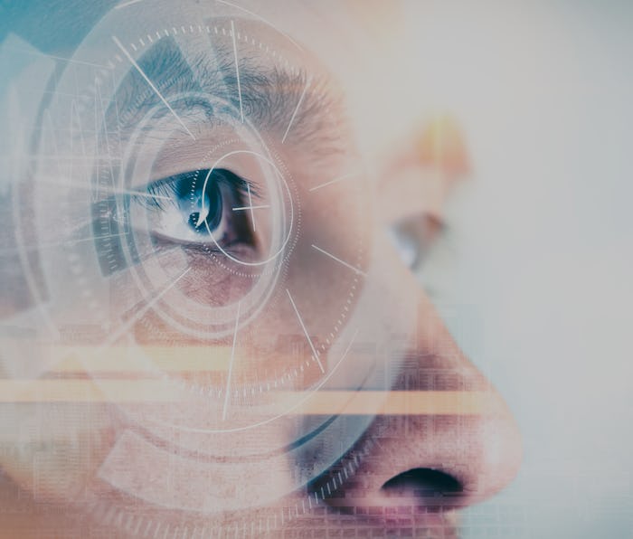 The double exposure image of the businessman looking up during sunrise overlay with cityscape image ...