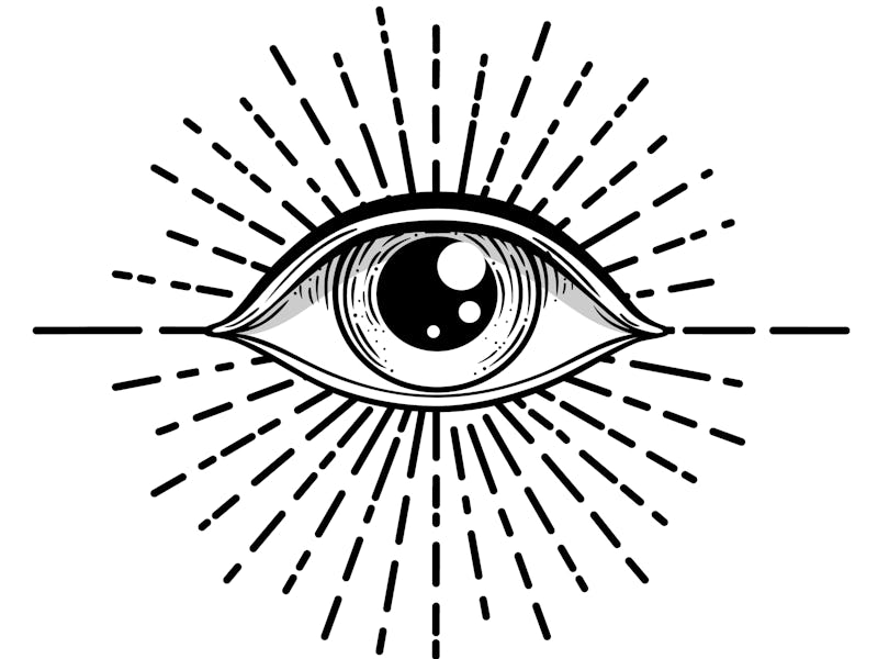 Blackwork tattoo flash. Eye of Providence. Masonic symbol. All seeing eye inside triangle pyramid. N...