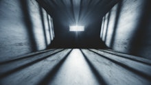 Lightrays Shine through Rails in Demolished Solitary Confinement Prison Cell 3D Illustration