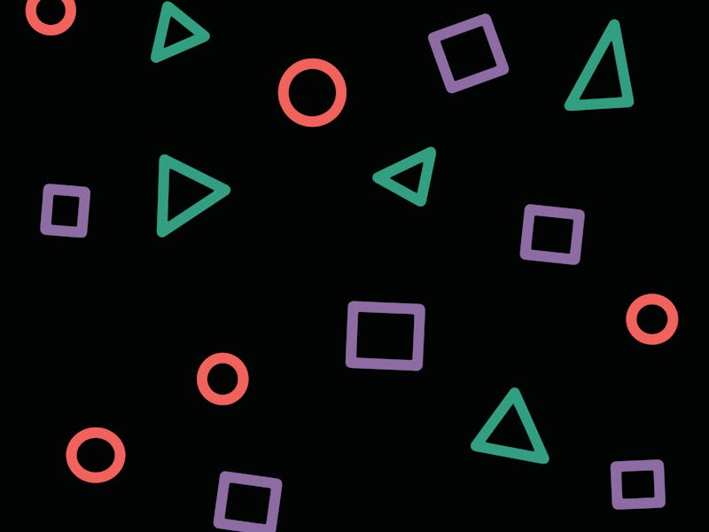 Game playstation seamless pattern with multi-color geometric shapes contours on dark background. Fas...